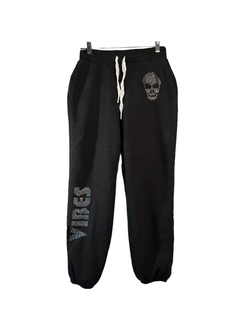 No Boundaries Jogger Lounge Pants Juniors M (7-9) Charcoal Gray Rhinestone Skull